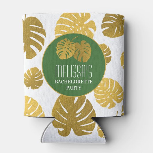 Modern Gold Monstera Leaves Bachelorette Party Blikjeskoeler (Achterkant)