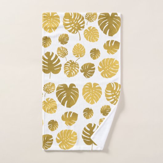Modern Gold Monstera Tropical Leaves Pattern Bad Handdoek (Handdoek)