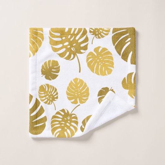 Modern Gold Monstera Tropical Leaves Pattern Bad Handdoek (Wasdoekje)