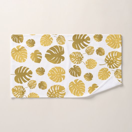 Modern Gold Monstera Tropical Leaves Pattern Bad Handdoek (Handdoek)