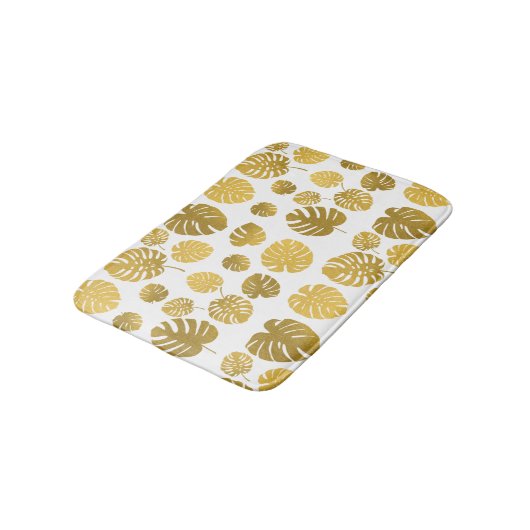 Modern Gold Monstera Tropical Leaves Pattern Badmat (Gekanteld)