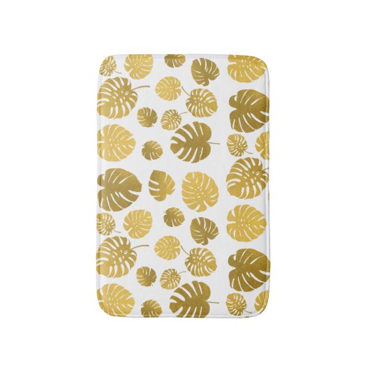 Modern Gold Monstera Tropical Leaves Pattern Badmat (Voorkant Verticaal)