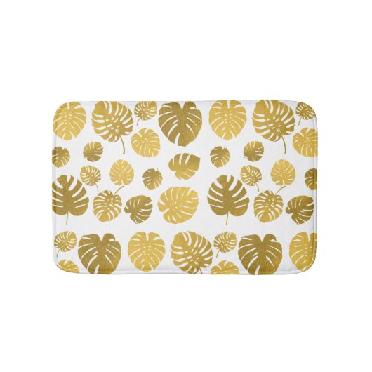 Modern Gold Monstera Tropical Leaves Pattern Badmat (Voorkant)
