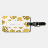 Modern Gold Monstera Tropical Leaves Pattern Bagagelabel (Voorkant horizontaal)