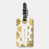 Modern Gold Monstera Tropical Leaves Pattern Bagagelabel (Voorkant verticaal)