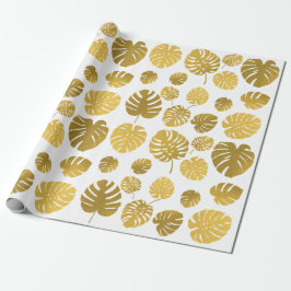 Modern Gold Monstera Tropical Leaves Pattern Cadeaupapier