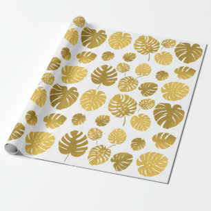Modern Gold Monstera Tropical Leaves Pattern Cadeaupapier
