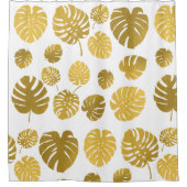 Modern Gold Monstera Tropical Leaves Pattern Douchegordijn (Voorkant)