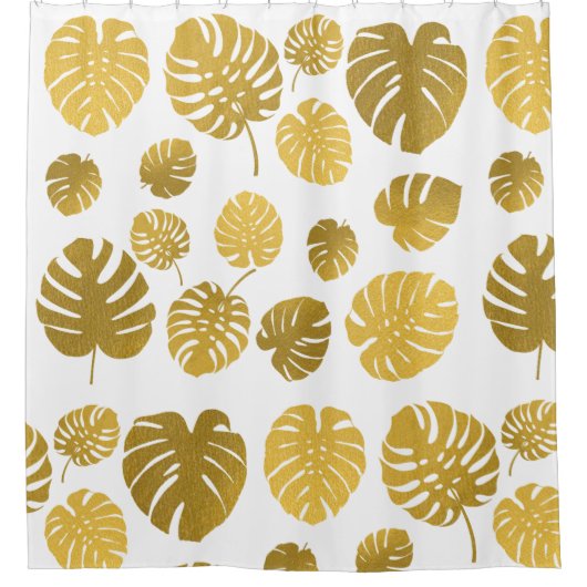 Modern Gold Monstera Tropical Leaves Pattern Douchegordijn (Voorkant)