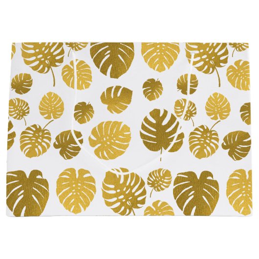 Modern Gold Monstera Tropical Leaves Pattern Groot Cadeauzakje (Voorkant)
