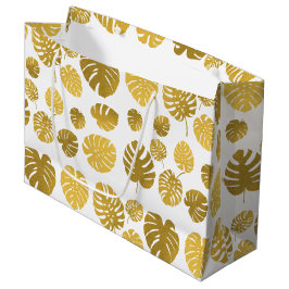 Modern Gold Monstera Tropical Leaves Pattern Groot Cadeauzakje