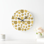 Modern Gold Monstera Tropical Leaves Pattern Grote Klok (Huis)