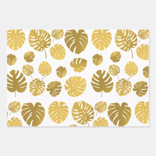 Modern Gold Monstera Tropical Leaves Pattern Inpakpapier Vel (Voorkant)