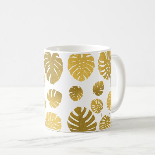 Modern Gold Monstera Tropical Leaves Pattern Koffiemok (Voorkant rechts)