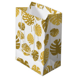 Modern Gold Monstera Tropical Leaves Pattern Medium Cadeauzakje