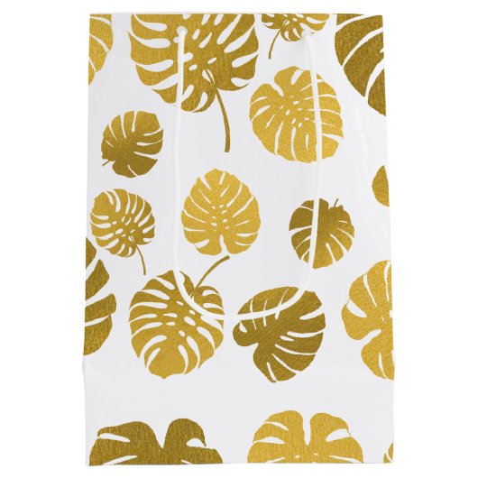 Modern Gold Monstera Tropical Leaves Pattern Medium Cadeauzakje (Achterkant)