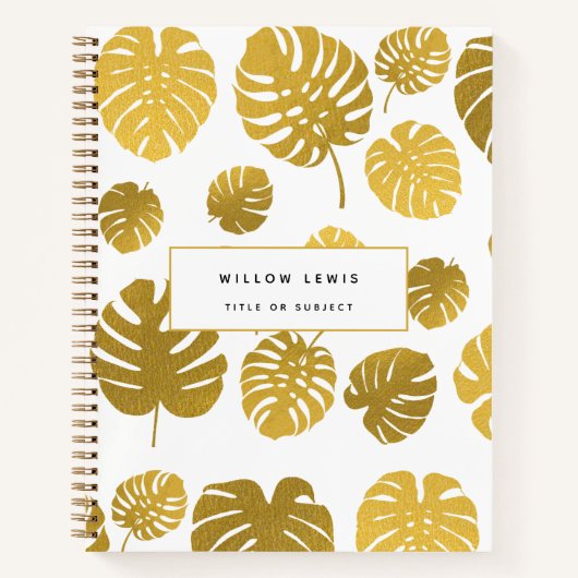 Modern Gold Monstera Tropical Leaves Pattern Notitieboek (Voorkant)