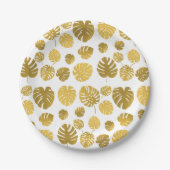Modern Gold Monstera Tropical Leaves Pattern Papieren Bordje (Voorkant)