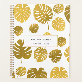Modern Gold Monstera Tropical Leaves Pattern Planner