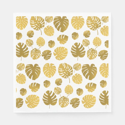 Modern Gold Monstera Tropical Leaves Pattern Servet (Voorkant)
