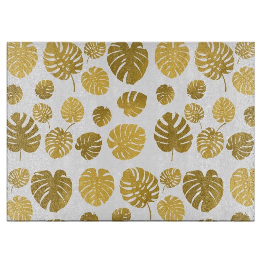Modern Gold Monstera Tropical Leaves Pattern Snijplank (Voorkant)