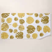 Modern Gold Monstera Tropical Leaves Pattern Strandlaken (Voorkant)