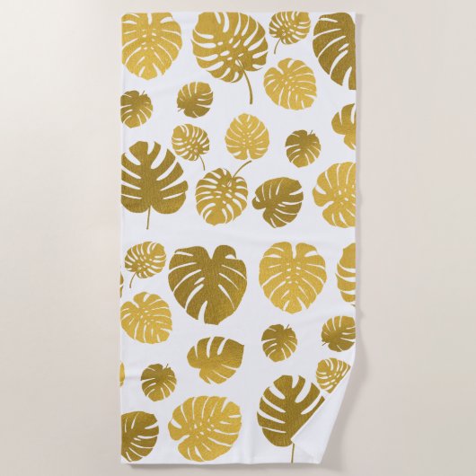 Modern Gold Monstera Tropical Leaves Pattern Strandlaken (Voorkant)