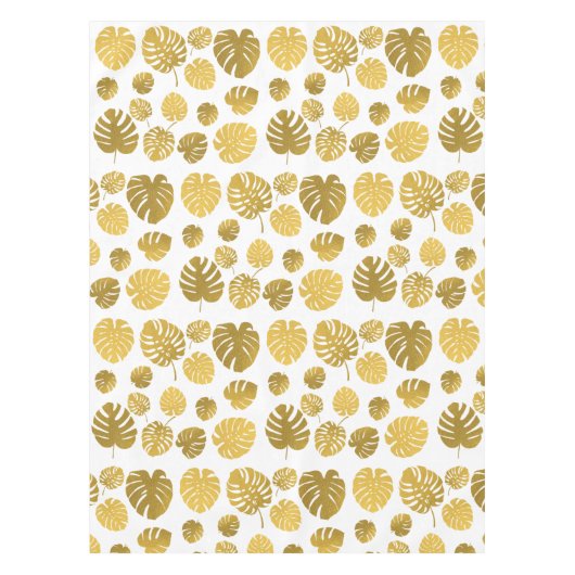 Modern Gold Monstera Tropical Leaves Pattern Tafelkleed (Voorkant)