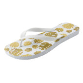 Modern Gold Monstera Tropical Leaves Pattern Teenslippers (Schuin)