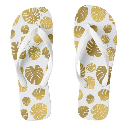 Modern Gold Monstera Tropical Leaves Pattern Teenslippers (Voetbed)