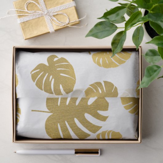 Modern Gold Monstera Tropical Leaves Pattern Tissuepapier (Geschenk)