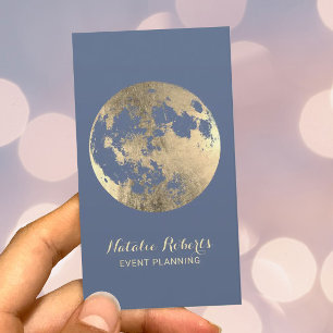 Modern Gold Moon Elegant Dusty Blue Event Planning Visitekaartje