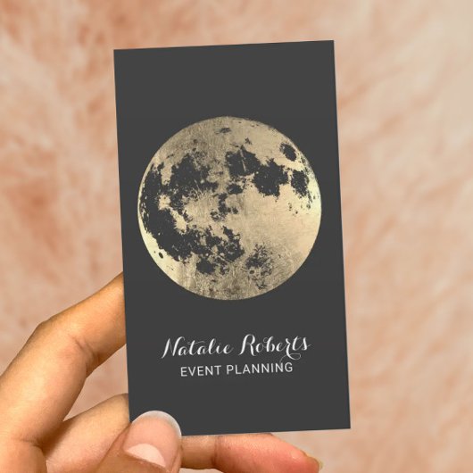Modern Gold Moon Elegant Grey Event Planning Visitekaartje