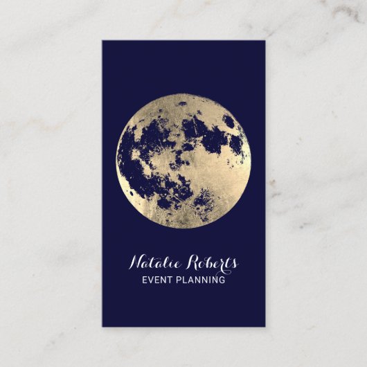 Modern Gold Moon Elegant Navy Blue Event Planning Visitekaartje (Voorkant)