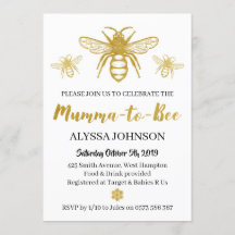 Modern Gold Mumma to Bee Baby shower Invitation