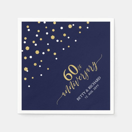 Modern Gold & Navy 60e Jubileum Party servetten (Voorkant)
