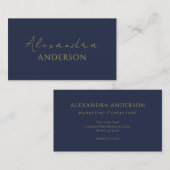 Modern Gold Navy blauw minimalistisch script Visitekaartje (Voorkant / Achterkant)