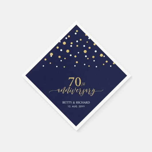 Modern Gold & Navy Blue 70e Jubileum Party Servet (Hoek)