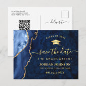 Modern Gold Navy Blue Afstuderen Save the Date Briefkaart (Voorkant / Achterkant)