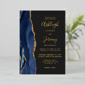 Modern Gold Navy Blue Agate Dark Wedding Folie Uitnodiging (Staand Voorkant)