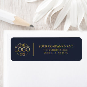 Modern Gold Navy Blue Business Logo Retouradres Etiket