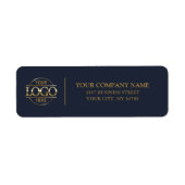 Modern Gold Navy Blue Business Logo Retouradres Etiket (Voorkant)