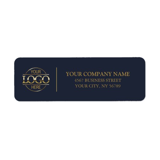 Modern Gold Navy Blue Business Logo Retouradres Etiket (Voorkant)