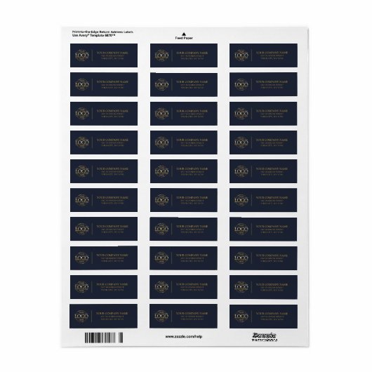 Modern Gold Navy Blue Business Logo Retouradres Etiket (Full Sheet)