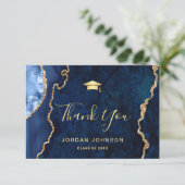 Modern Gold Navy Blue Marble Afstuderen Bedankkaart (Staand voorkant)
