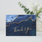Modern Gold Navy Blue Marble Agate Bedankkaart (Staand voorkant)