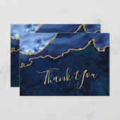 Modern Gold Navy Blue Marble Agate Bedankkaart (Voorkant / Achterkant)