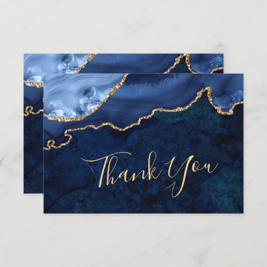 Modern Gold Navy Blue Marble Agate Bedankkaart (Voorkant / Achterkant)