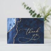 Modern Gold Navy Blue Marble Agate Hartelijk dank Bedankkaart (Staand voorkant)