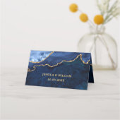 Modern Gold Navy Blue Marble Agate Wedding Table Plaatskaartje (Achterkant)